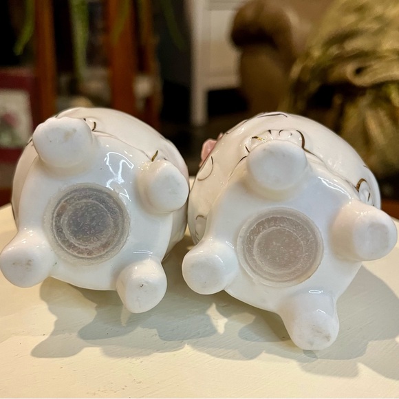 Vintage German Bone China Rose and Gold Leaf Salt and Pepper Set, Cottage Core - Picture 3 of 8